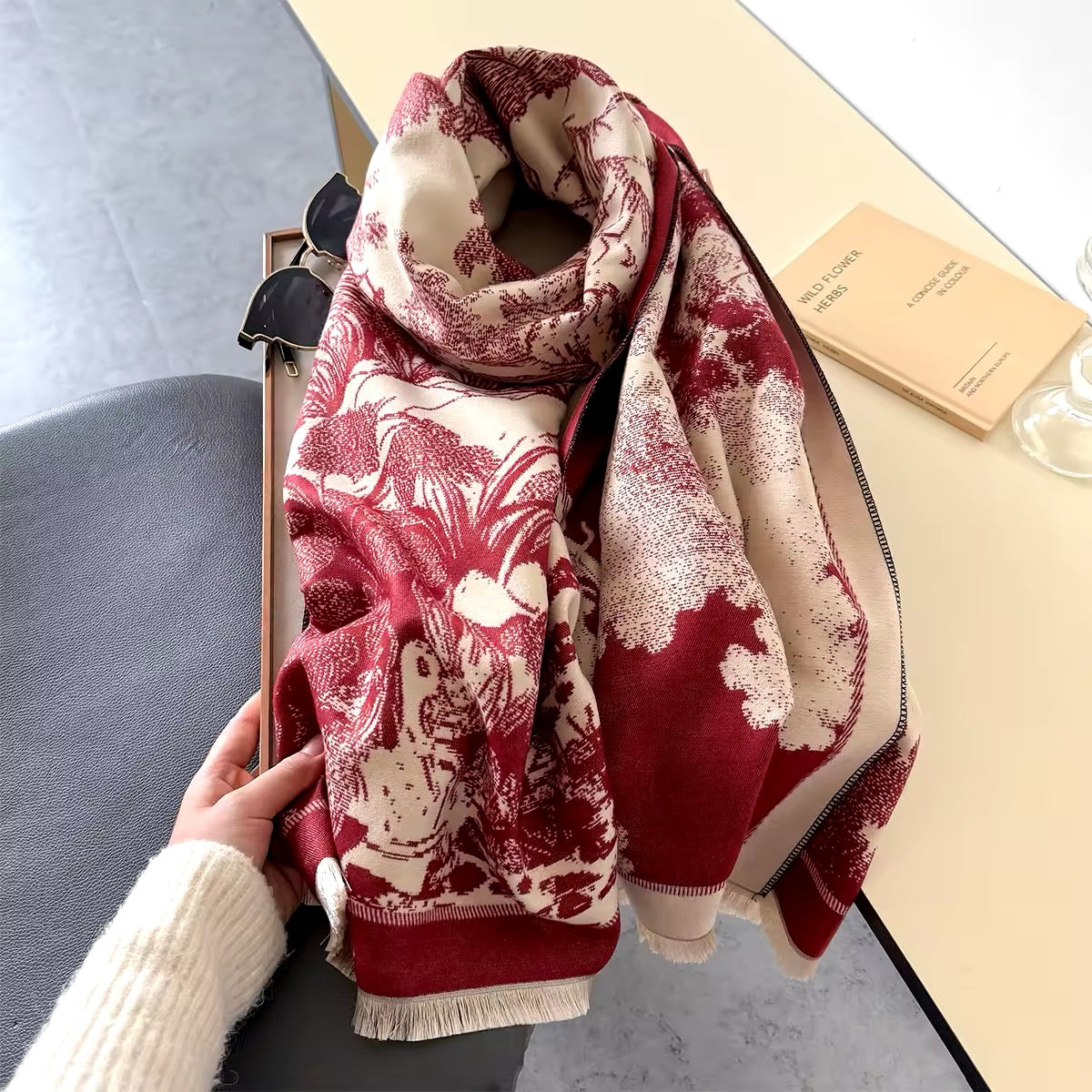 New Luxury Women Floral Cashmere Touch Landscape Scarf - Warm Fringe Pashmina Shawl Bufanda UK