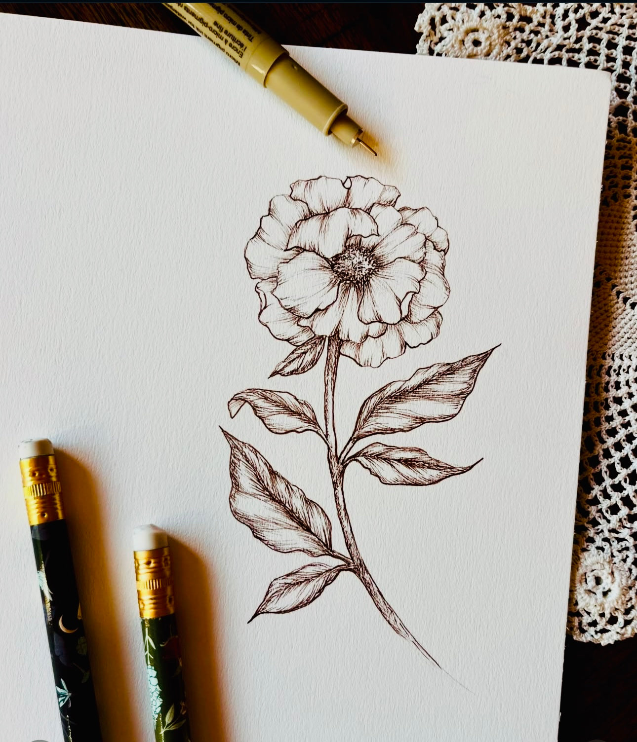 Original Floral Drawing New Blooming Flower Pen Sketch on A4 or A3 Cartridge 130 gsm Paper (NO FRAME) - Limited Edition