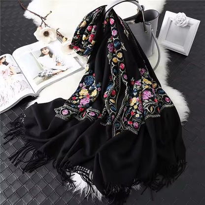 New Women Embroidered Scarf Elegant and Versatile for Women Floral Long Scarves Echarpe Shawl Large Wrap UK