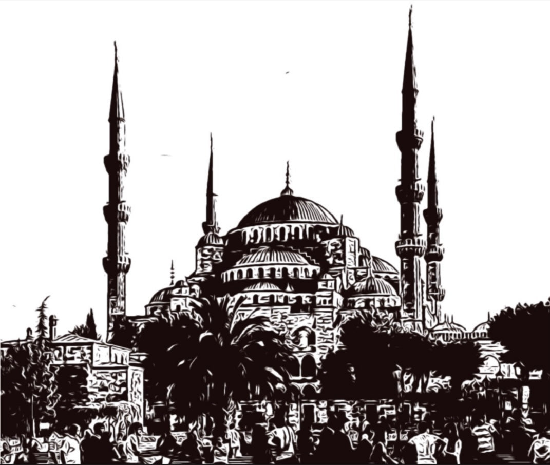 Original New Hand-Drawn Blue Mosque Sketch on A4 or A3 Cartridge 130 gsm Paper (NO FRAME) - Limited Edition