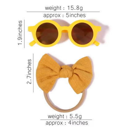 New 2Pcs/Pack Vintage Kids Bows Headband Round Sunglasses Children Sun Glasses Protection Glasses Baby Hair Kids Accessories UK