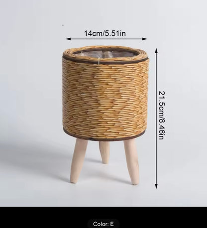 Nordic Imitation Rattan Flower Pot Hand Woven Flower Shelf Planters Plant Stand Holder Basket Garden Home Decor Home Storage Basket