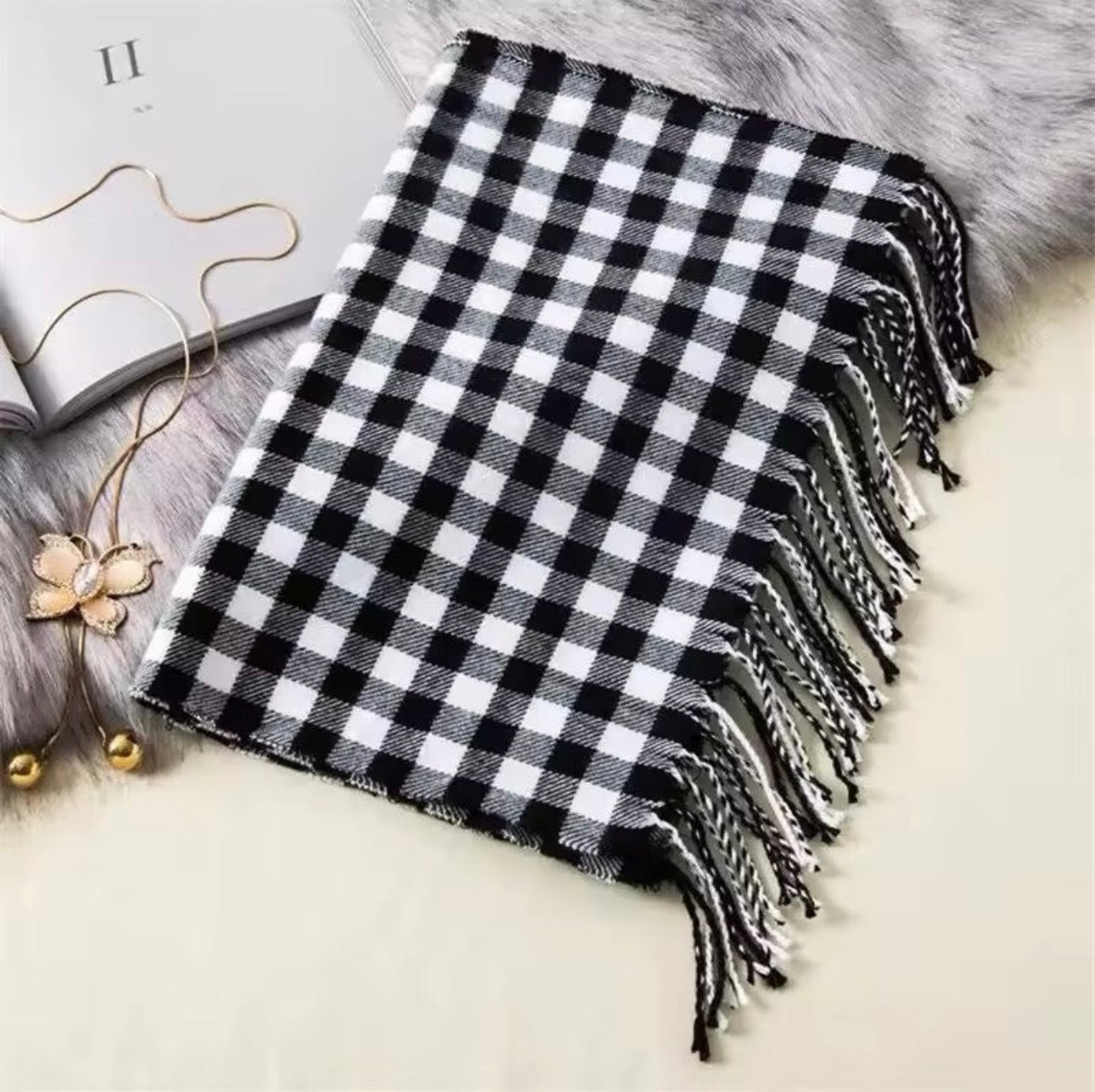 New Women Checked Pattern Cashmere Touch Scarf - Warm Fringe Pashmina Shawl Bufanda UK