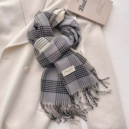 New Women Checked Pattern Cashmere Touch Scarf - Warm Fringe Pashmina Male Shawl Bufanda UK