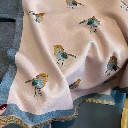 New Scarf Bird Print Scarf Thickened Animal Print Warm Cashmere Double Sided Scarves Luxury Pashmina Viscose Wool Fashion Shawl Women Allure UK