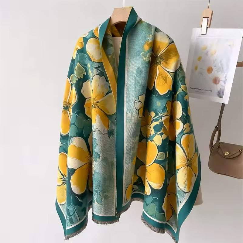 New Luxury Women Floral Double Sided Cashmere Touch Scarf - Warm Fringe Pashmina Shawl Bufanda UK