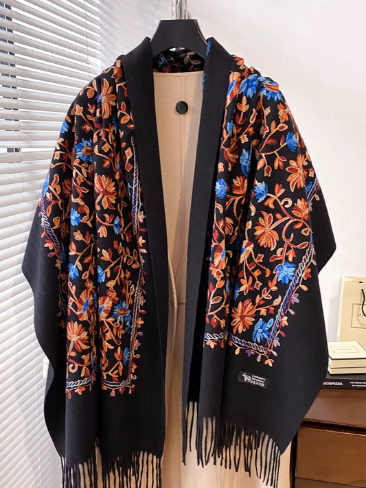 New Women Embroidered Scarf Elegant and Versatile for Women Floral Long Scarves Echarpe Shawl Large Wrap UK