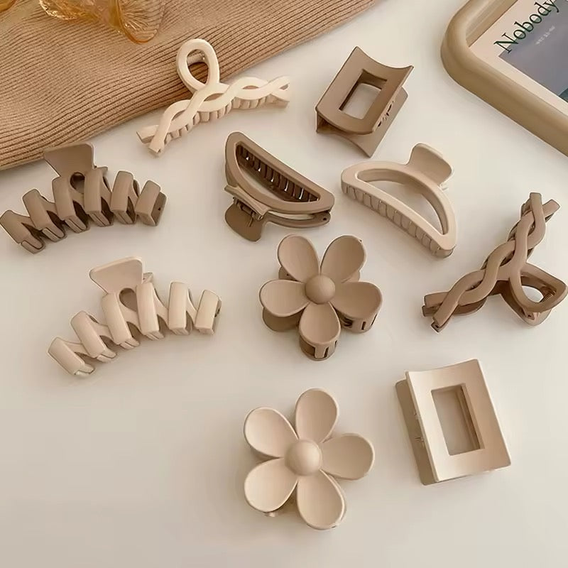 Head Accessory Elegant Brown Beige Flower Geometric Hair Claw Lady Temperament Solid Hair Clip Toothed Hairpin Fashion Hair Accessories