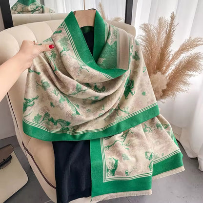 New Scarf Thickened Animal Forest & Women Floral Print Warm Cashmere Double Sided Scarves Luxury Pashmina Viscose Wool Fashion Shawl Women Allure UK