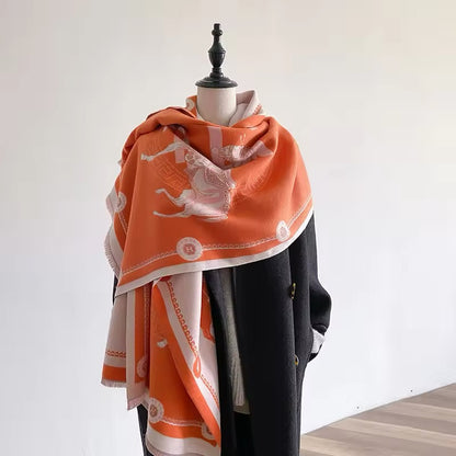 New Luxury Women Limited Edition Horse Design Cashmere Touch Scarf - Warm Fringe Pashmina Shawl Bufanda UK