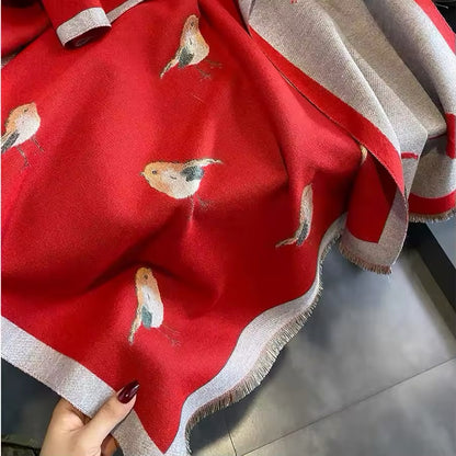 New Scarf Bird Print Scarf Thickened Animal Print Warm Cashmere Double Sided Scarves Luxury Pashmina Viscose Wool Fashion Shawl Women Allure UK