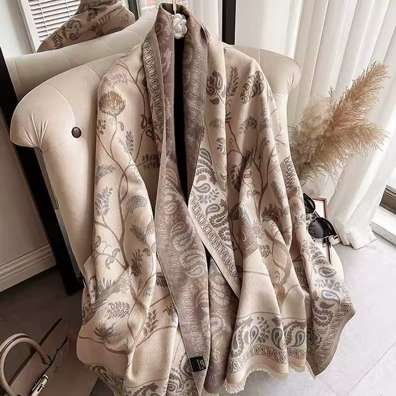 New Luxury Women Classic Design Double Sided Cashmere Touch Scarf - Warm Fringe Pashmina Shawl Bufanda Women Floral UK