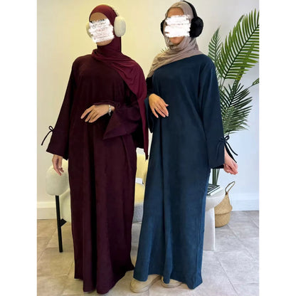 New Spring Sweet Bow-knot Dubai Abaya Luxury Corduroy Arabic Muslim Women Modest Clothing Islam Party Kaftan Fashion Turkey Robe Women Abaya