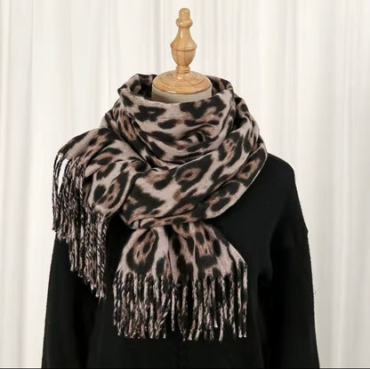 New Leopard Print Scarf Thickened Animal Cheetah Print Warm Cashmere Double Sided Scarves Luxury Pashmina Viscose Wool Fashion Shawl Women Allure UK