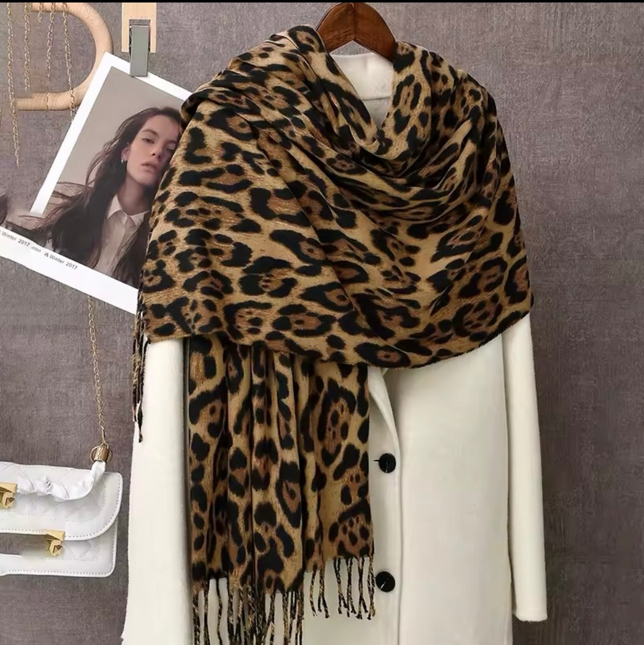 New Leopard Print Scarf Thickened Animal Cheetah Print Warm Cashmere Double Sided Scarves Luxury Pashmina Viscose Wool Fashion Shawl Women Allure UK