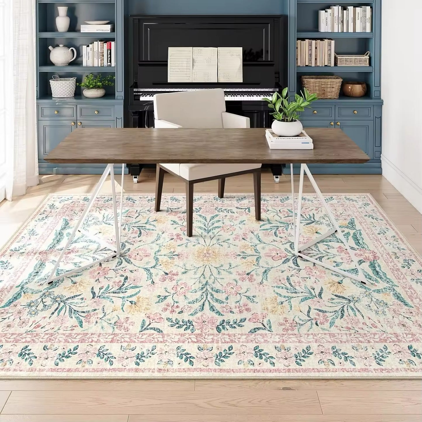 Living Room Carpet Vintage Machine Washable Floral Non-slip Bedroom Bedside Mat Soft Coffee Table Foldable Plush Rug Alfombra Home Beddings