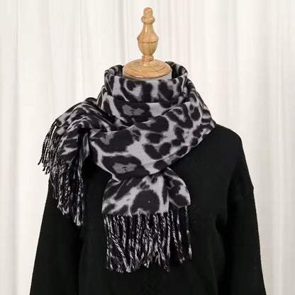 New Leopard Print Scarf Thickened Animal Cheetah Print Warm Cashmere Double Sided Scarves Luxury Pashmina Viscose Wool Fashion Shawl Women Allure UK