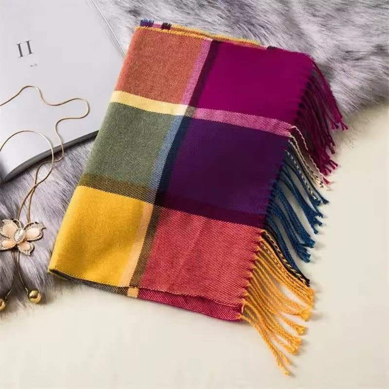 New Women Checked Pattern Cashmere Touch Scarf - Warm Fringe Pashmina Shawl Bufanda UK