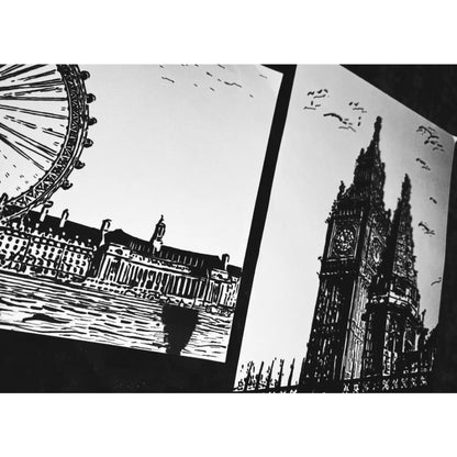 Original New Hand-Drawn London Eye, Big Ben Sketch on A4 or A3 Cartridge 130 gsm Paper (NO FRAME) - Limited Edition