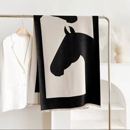 New Luxury Women Limited Edition Horse Design Cashmere Touch Scarf - Warm Fringe Pashmina Shawl Bufanda UK