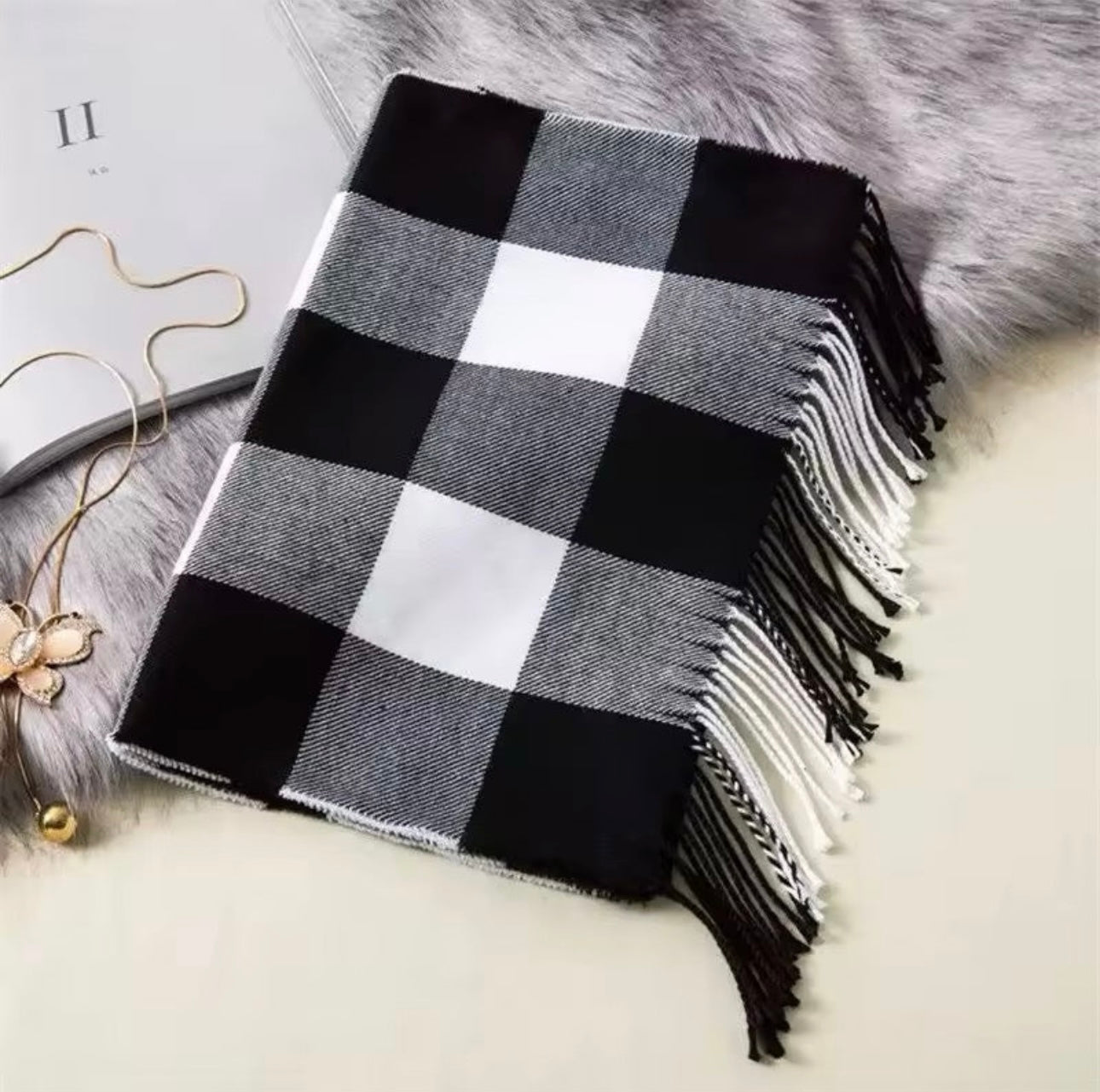 New Women Checked Pattern Cashmere Touch Scarf - Warm Fringe Pashmina Shawl Bufanda UK