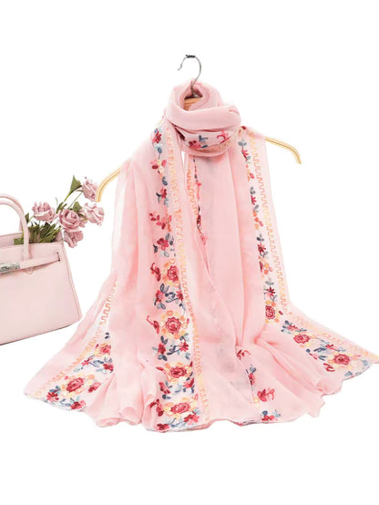 New Women Embroidered Scarf Elegant and Versatile for Women Embroidered Flower Long Summer Sunscreen Scarves Echarpe Shawl Large Wrap UK