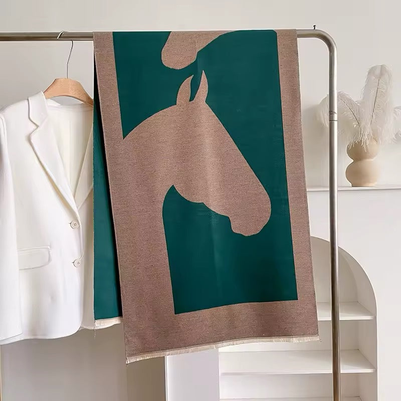 New Luxury Women Limited Edition Horse Design Cashmere Touch Scarf - Warm Fringe Pashmina Shawl Bufanda UK