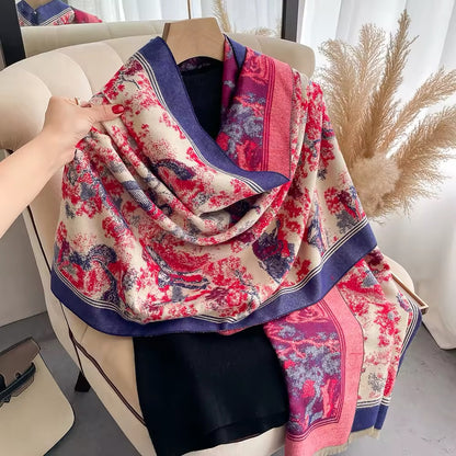 New Scarf Thickened Animal Forest & Women Floral Print Warm Cashmere Double Sided Scarves Luxury Pashmina Viscose Wool Fashion Shawl Women Allure UK