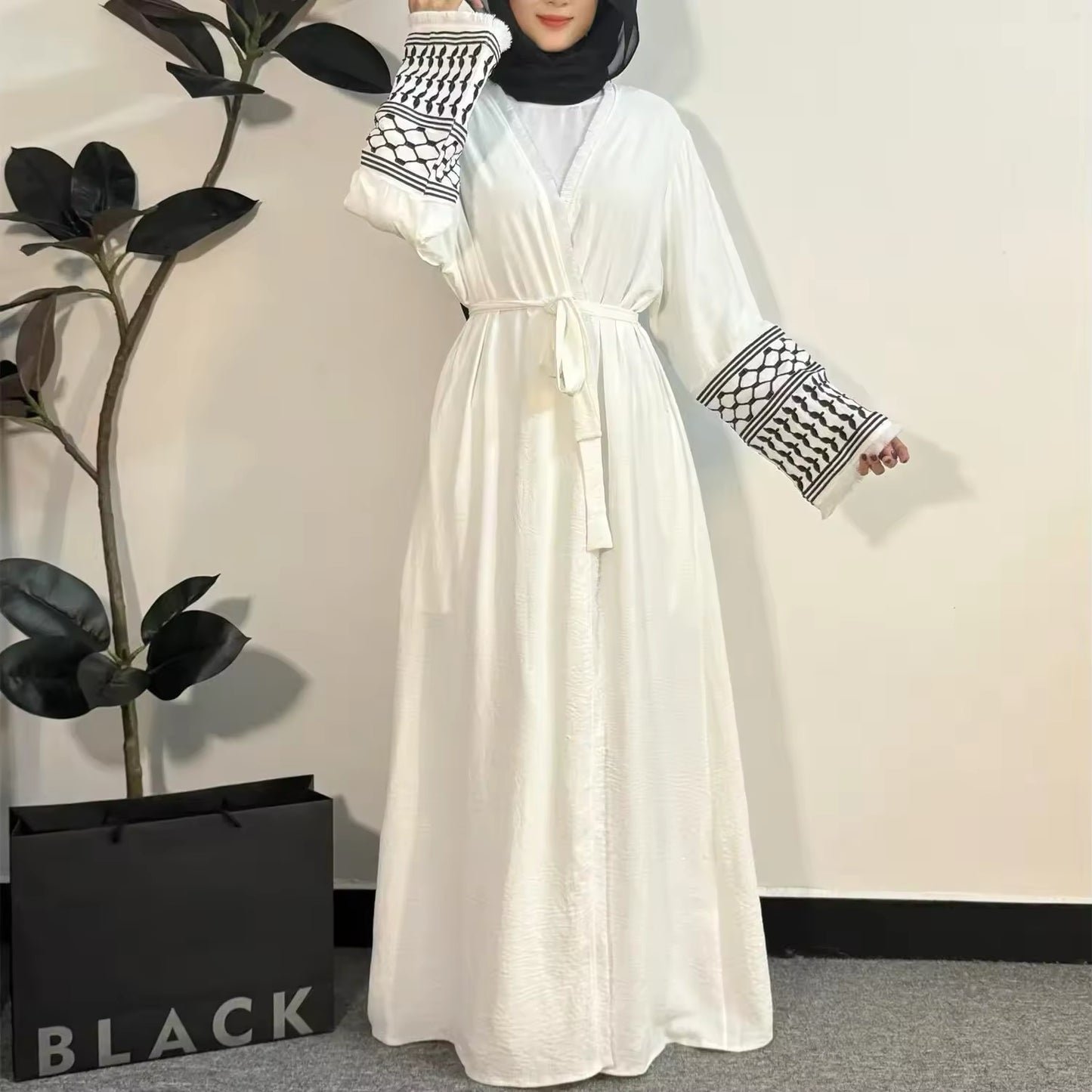 Open Front Abaya Muslim Long Sleeve Cardigan Abayas Maxi Dress Women's Clothing Tassel Embroidery Out Kaftans Women Abaya Jilbabs