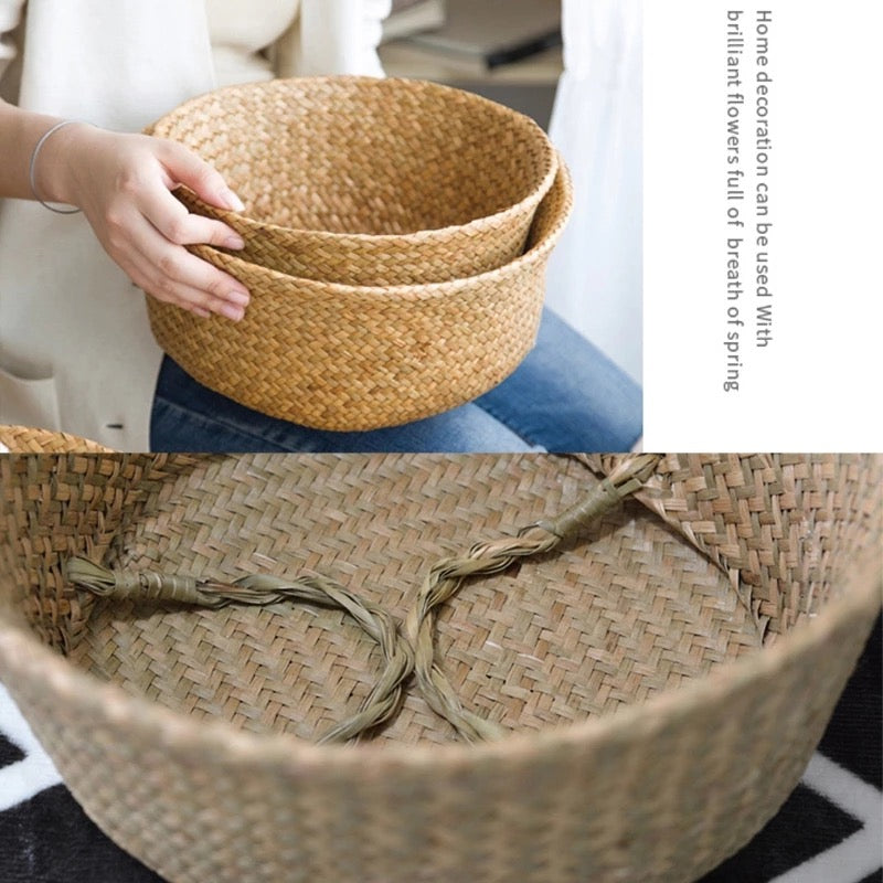 Home Decor Zerolife Seaweed Wicker Basket Rattan Hanging Flower Pot Dirty Clothes Basket Storage Basket Cesta Mimbre Basket Picnic Basket