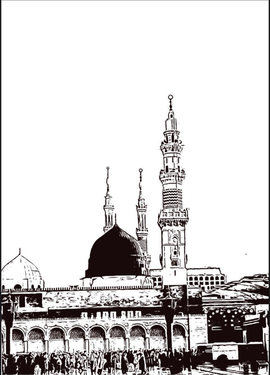 Original New Hand-Drawn Nabawi Mosque Madinah Sketch on A4 or A3 Cartridge 130 gsm Paper (NO FRAME) - Limited Edition