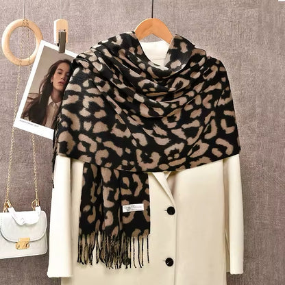 New Leopard Print Scarf Thickened Animal Cheetah Print Warm Cashmere Double Sided Scarves Luxury Pashmina Viscose Wool Fashion Shawl Women Allure UK