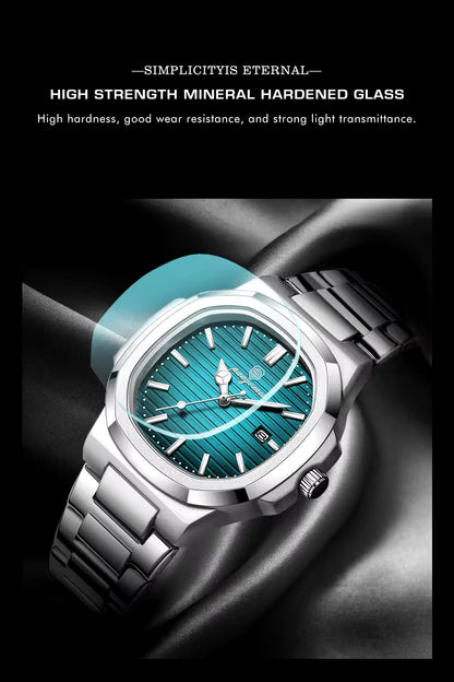 New POEDAGAR Luxury Watch Business Waterproof Male Clock Luminous Date Stainless Steel Square Quartz Male Watch