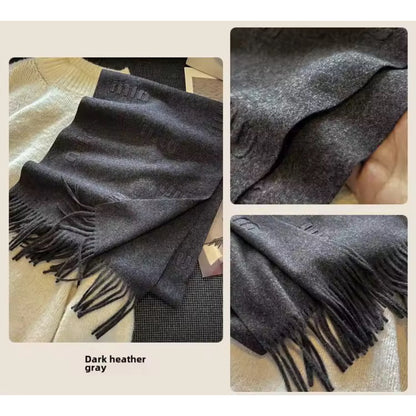 Fashion Design Blend Wool Scarf Women Embossed Simple Warm Muffler Female New Type Imitation Cashmere Thick Fringed Shawl Ladies Women Woollen