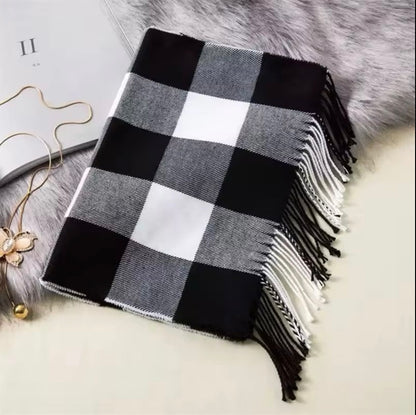 New Women Checked Pattern Cashmere Touch Scarf - Warm Fringe Pashmina Shawl Bufanda UK