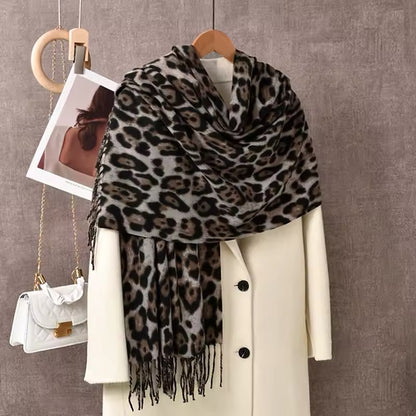 New Leopard Print Scarf Thickened Animal Cheetah Print Warm Cashmere Double Sided Scarves Luxury Pashmina Viscose Wool Fashion Shawl Women Allure UK