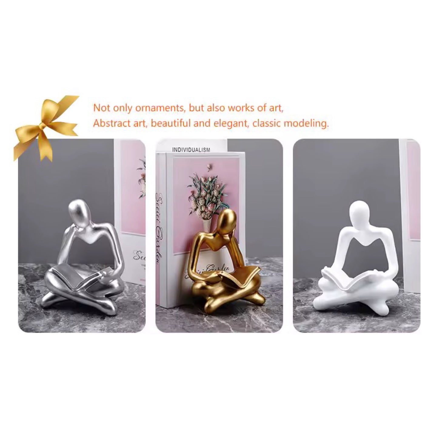 Resin European Abstract Reading Character Figurines Sculpture Thinker Statue Home Office Study Room Desktop Home Decor