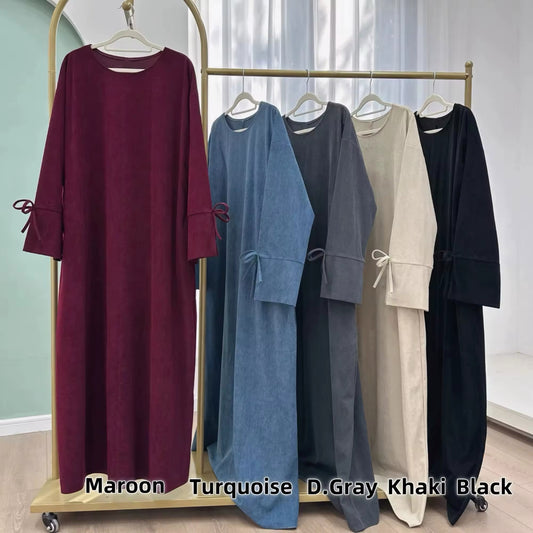 New Spring Sweet Bow-knot Dubai Abaya Luxury Corduroy Arabic Muslim Women Modest Clothing Islam Party Kaftan Fashion Turkey Robe Women Abaya