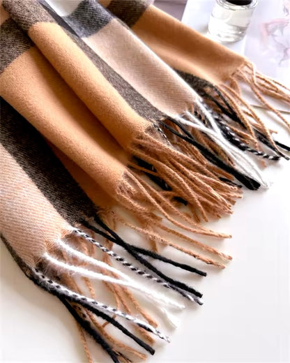 New Women Checked Pattern Cashmere Touch Scarf - Warm Fringe Pashmina Shawl Bufanda UK