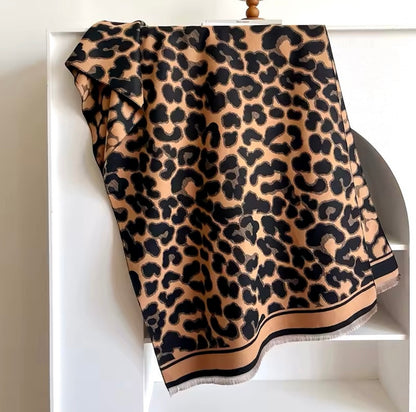 New Scarf Leopard Print Scarf Thickened Animal Cheetah Print Warm Cashmere Double Sided Scarves Luxury Pashmina Viscose Wool Fashion Shawl Women Allure UK