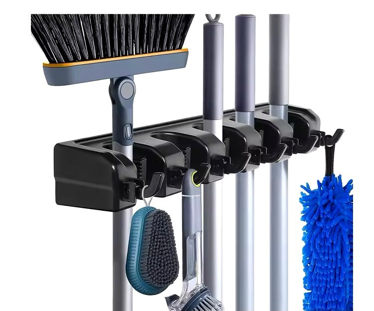 Wall Mounted Mop Holder 3/4/5 Position Multi-Functional Broom Hanger Shelf Home Kitchen Storage Black Magic Plastic Mop Holder Kitchen Home