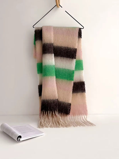 Cashmere Autumn Winter Plaid Scarf Women Luxury Accessories Warmth Polychrome Tassels Pashmina Scarf Furry Mohair Shawl Women Woollen