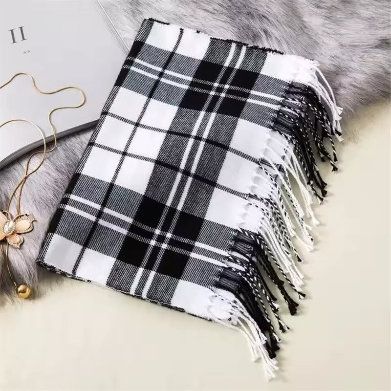 New Women Checked Pattern Cashmere Touch Scarf - Warm Fringe Pashmina Shawl Bufanda UK