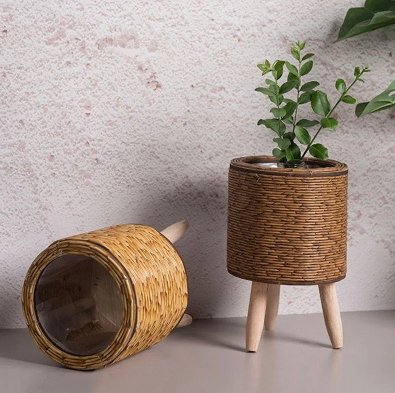 Nordic Imitation Rattan Flower Pot Hand Woven Flower Shelf Planters Plant Stand Holder Basket Garden Home Decor Home Storage Basket