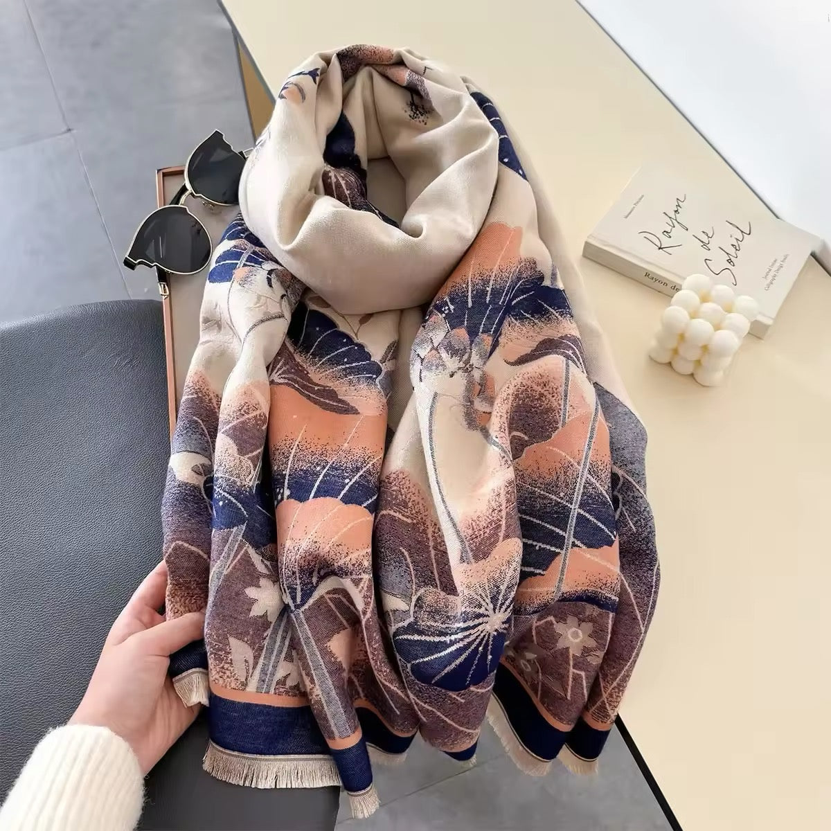 New Luxury Women Floral Cashmere Touch Landscape Scarf - Warm Fringe Pashmina Shawl Bufanda UK