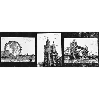 Original New Hand-Drawn London Eye, Big Ben, Tower Bridge Sketch on A4 or A3 Cartridge 130 gsm Paper (NO FRAME) - Limited Edition