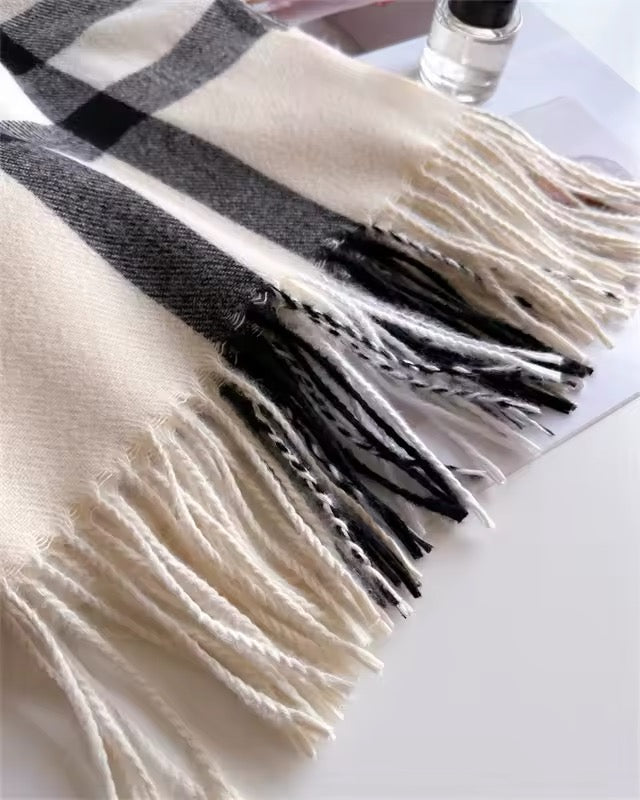 New Women Checked Pattern Cashmere Touch Scarf - Warm Fringe Pashmina Shawl Bufanda UK