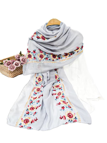 New Women Embroidered Scarf Elegant and Versatile for Women Embroidered Flower Long Summer Sunscreen Scarves Echarpe Shawl Large Wrap UK