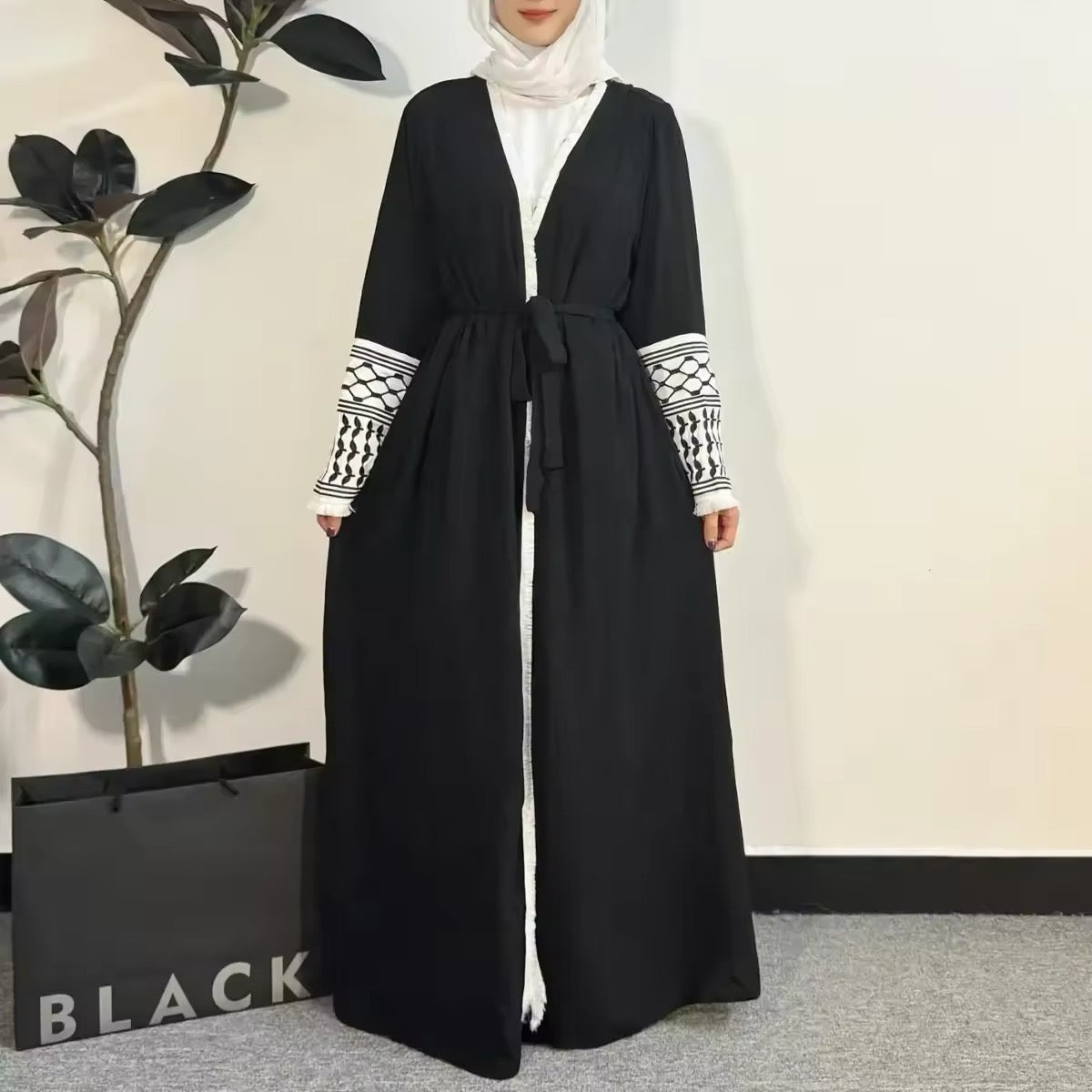 Open Front Abaya Muslim Long Sleeve Cardigan Abayas Maxi Dress Women's Clothing Tassel Embroidery Out Kaftans Women Abaya Jilbabs