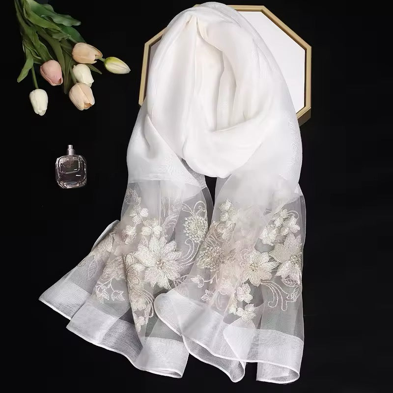 New Women Silk Satin Scarf Luxury Hijab Women Soft Embroidered Scarves Echarpe Shawl Large Wrap UK